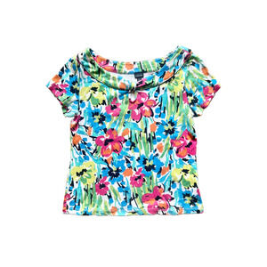Vtg Y2K Womens Floral Top M Multi-color Floral Art to Wear Bloomcore Gardencore